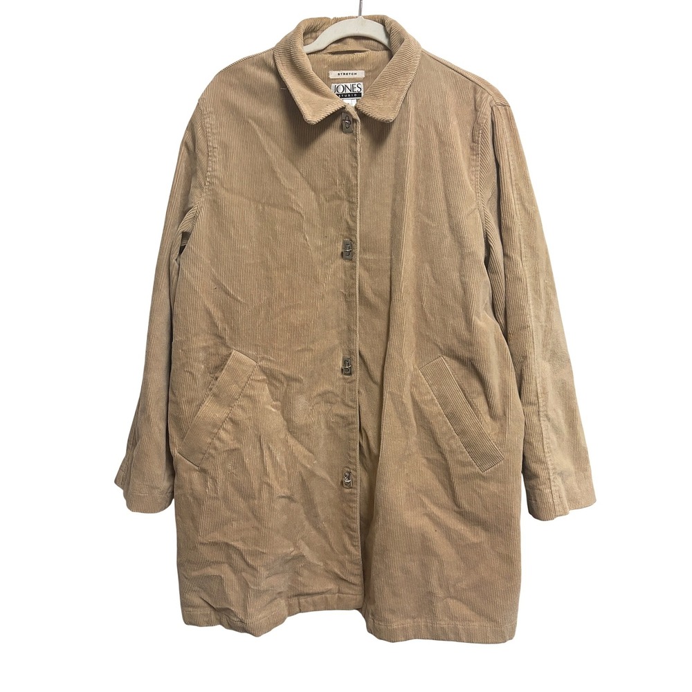 Jones Studio Paisley Lined Corduroy Barn Jacket Tan Coat Turn Lock Size M
